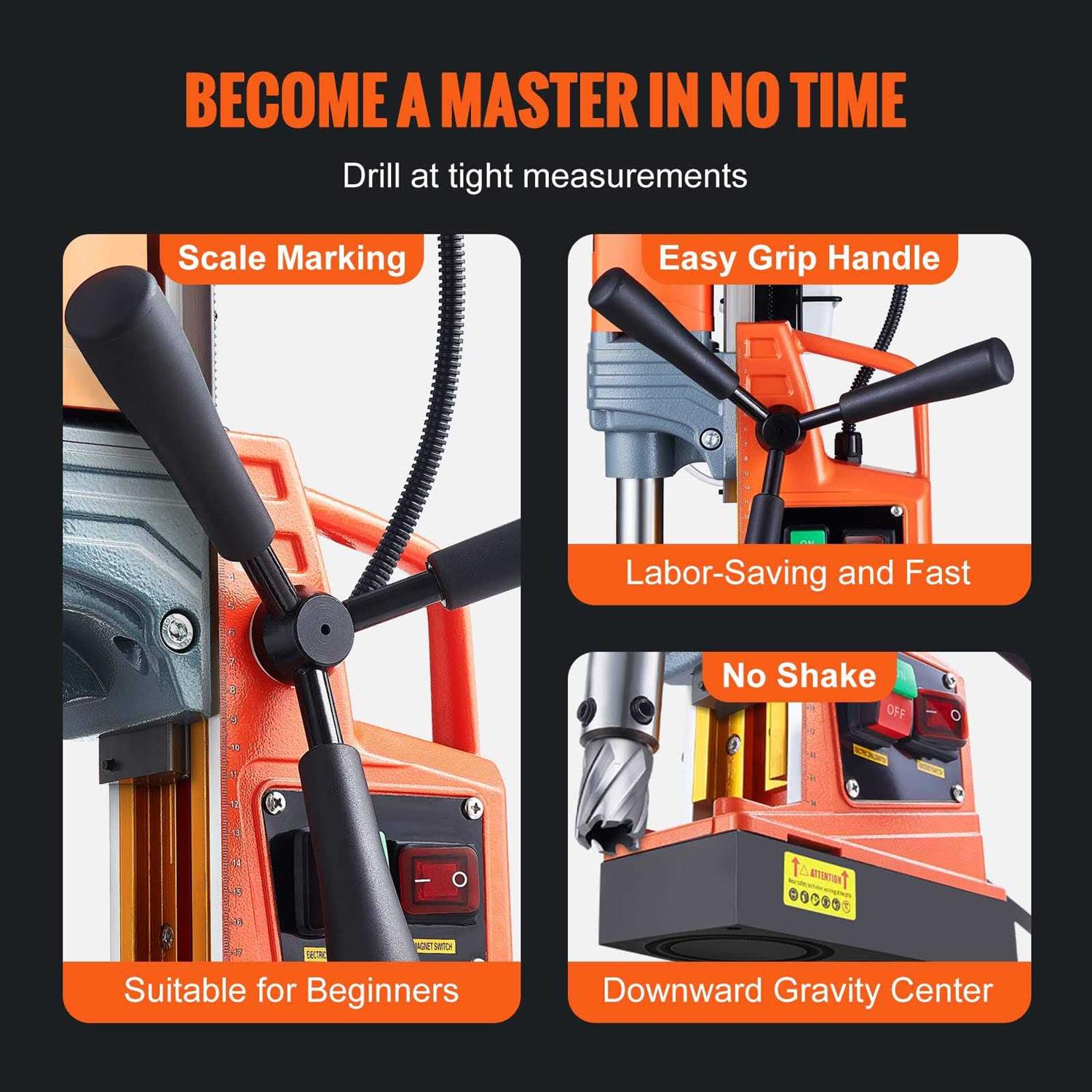 VEVOR Mag Drill Press 1.6 Boring Diameter 2922lbf Power Magnetic Drill with Twist Drill Chuck - Image 3