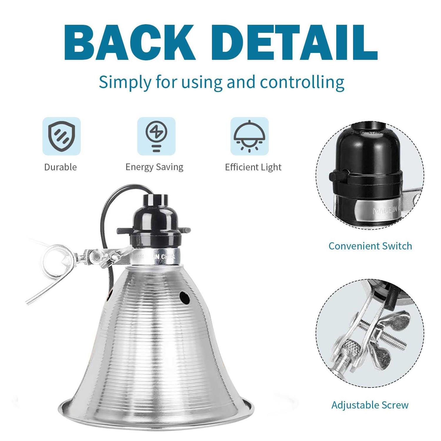 EP Clamp Lamp Light with Detachable 5.5 Inch Aluminum Reflector 60 Watt E26 Socket - Image 3