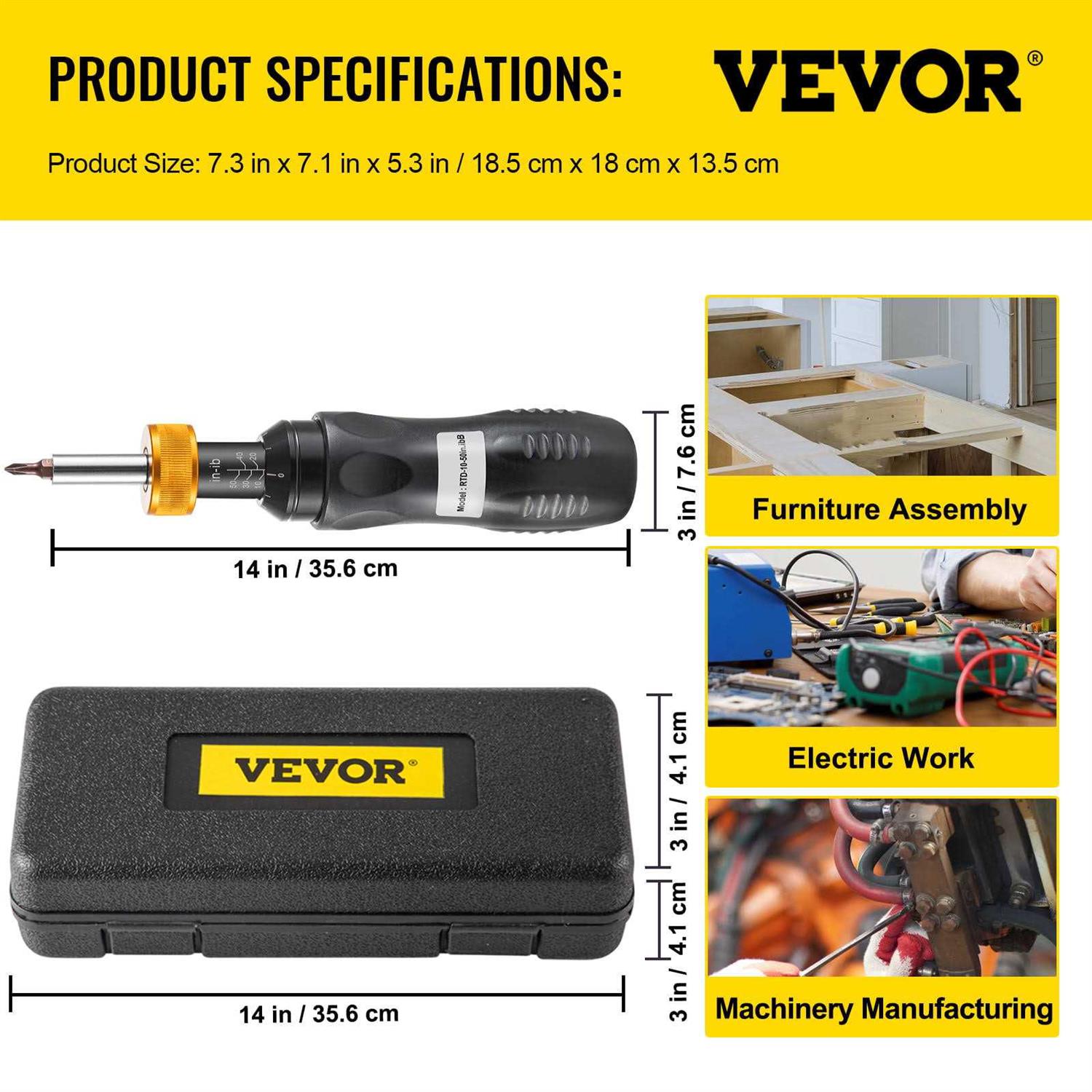 VEVOR Torque Screwdriver 1/4 Drive Screwdriver Torque Wrench Torque Screwdriver Electrician 10-50 in/lbs - Image 4