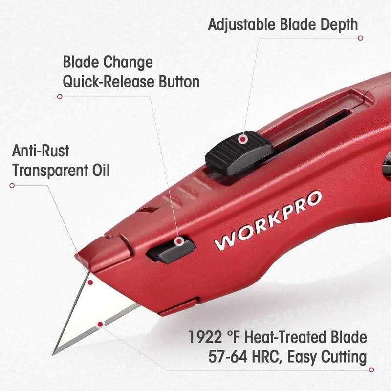 WorkPro Premium Utility Knife 1pc Retractable All Metal Heavy Duty Box Cutter - Image 3