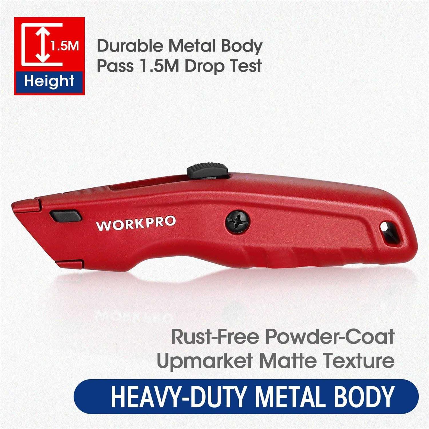 WorkPro Premium Utility Knife 1pc Retractable All Metal Heavy Duty Box Cutter - Image 4