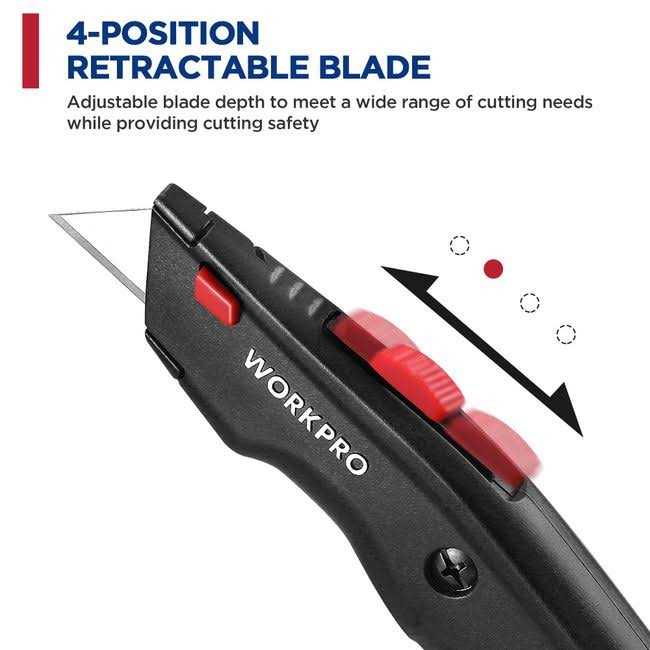 WorkPro Premium Utility Knife 1pc Retractable All Metal Heavy Duty Box Cutter - Image 4