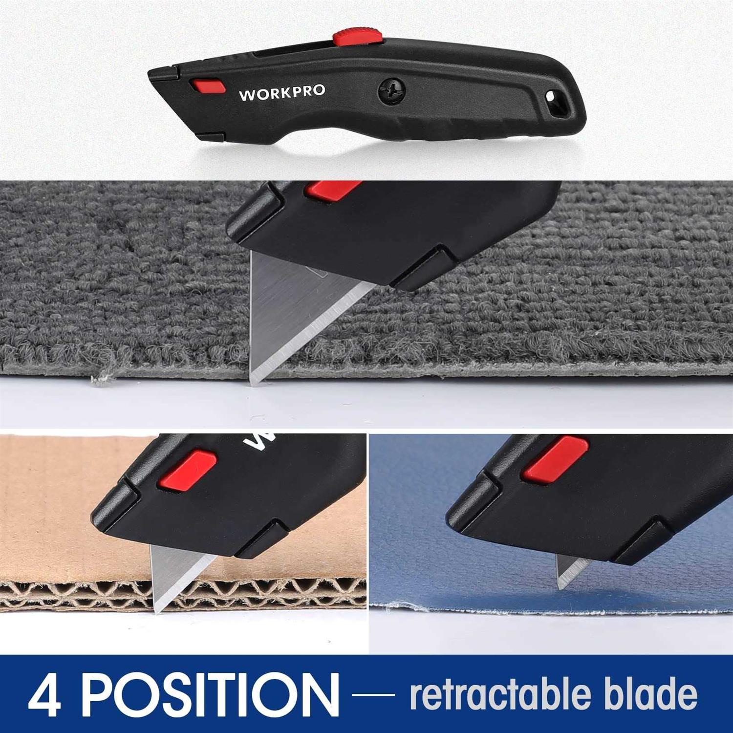 WorkPro Premium Utility Knife 1pc Retractable All Metal Heavy Duty Box Cutter - Image 5