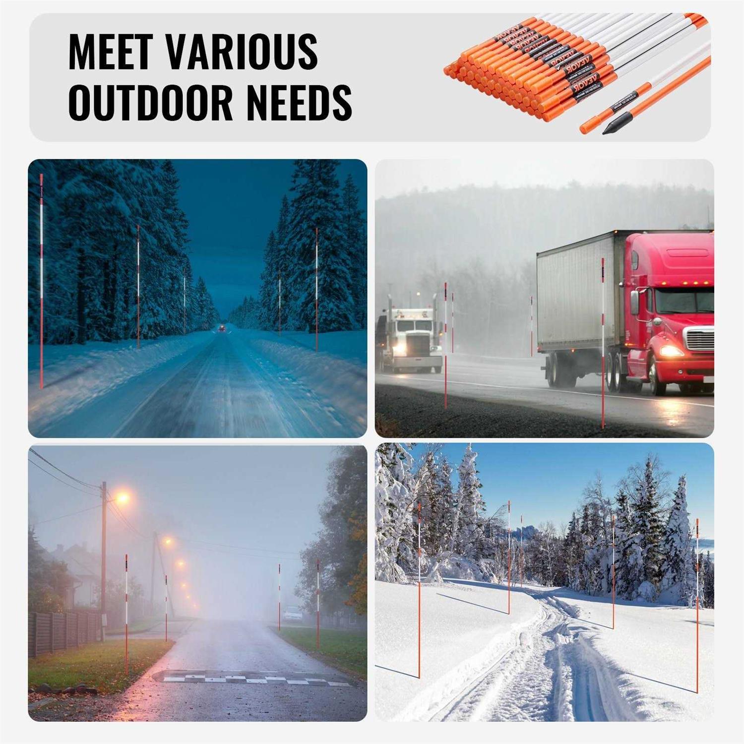 VEVOR Driveway Markers 48 inch Diameter Orange Fiberglass Poles Snow Stakes with Reflective Tape - Image 5