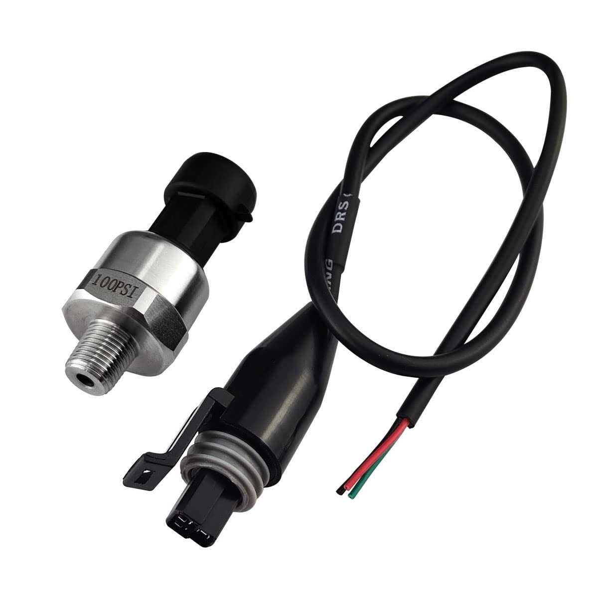 Flylin Pressure Transducer Sender Sensor with Connector 1/8NPT Thread Stainless Steel Fuel Pressure Sensor for Oil Fuel Air Water