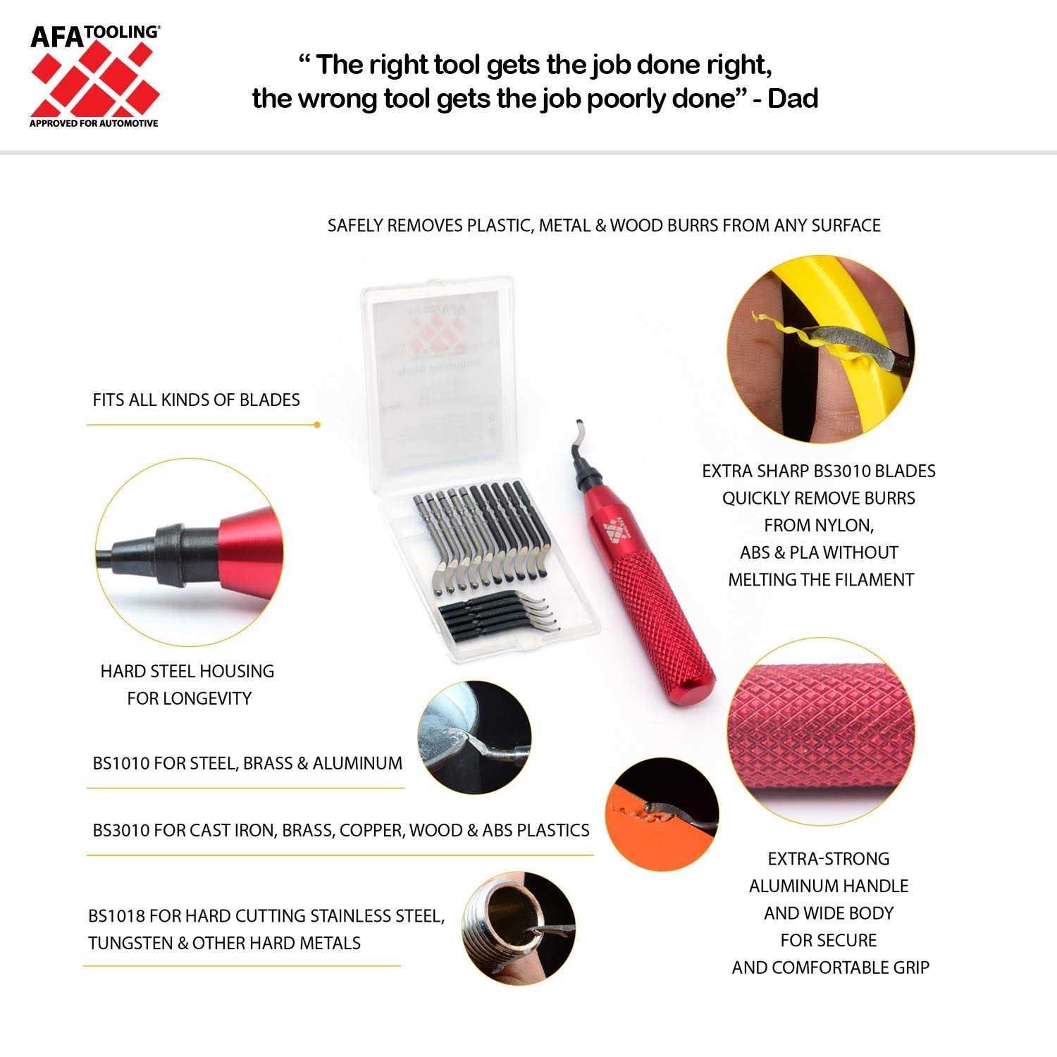 AFA Tooling Deburring Tool with 15 High-Speed Steel Rotary Burr Removal Blades - Image 2