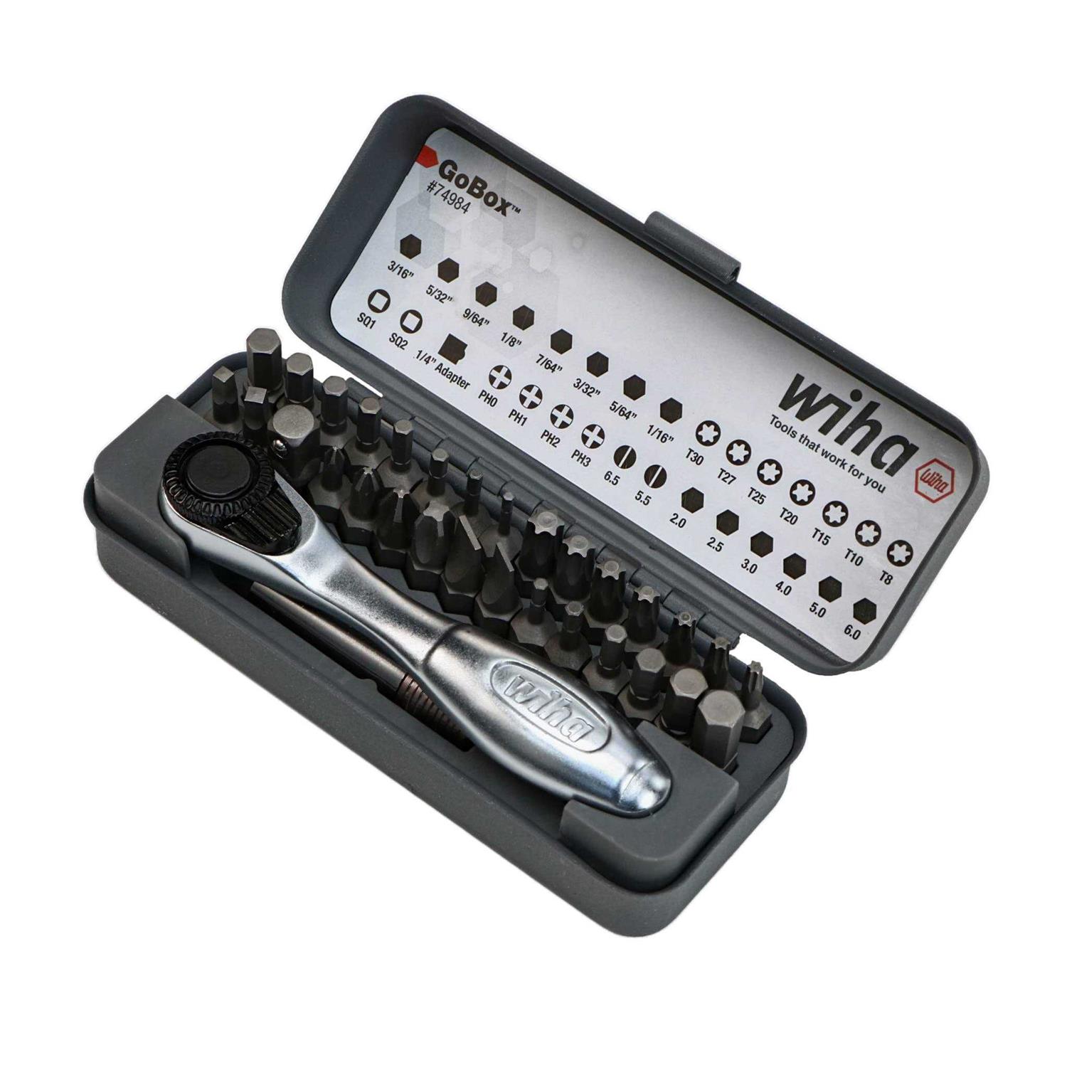 Wiha 32 Piece GoBox Standard Bit Set with Mini Ratchet 74984 - Image 2