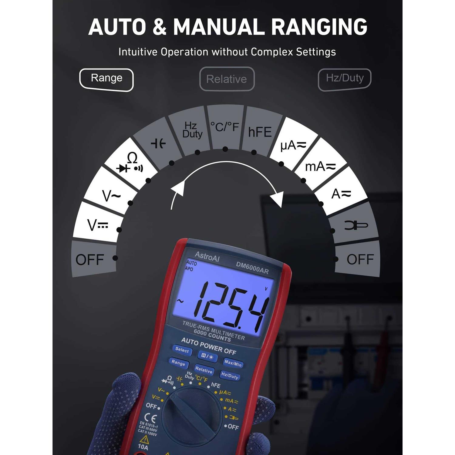 AstroAI Digital Multimeter TRMS 6000 Counts Volt Meter Auto-Ranging Tester - Image 2