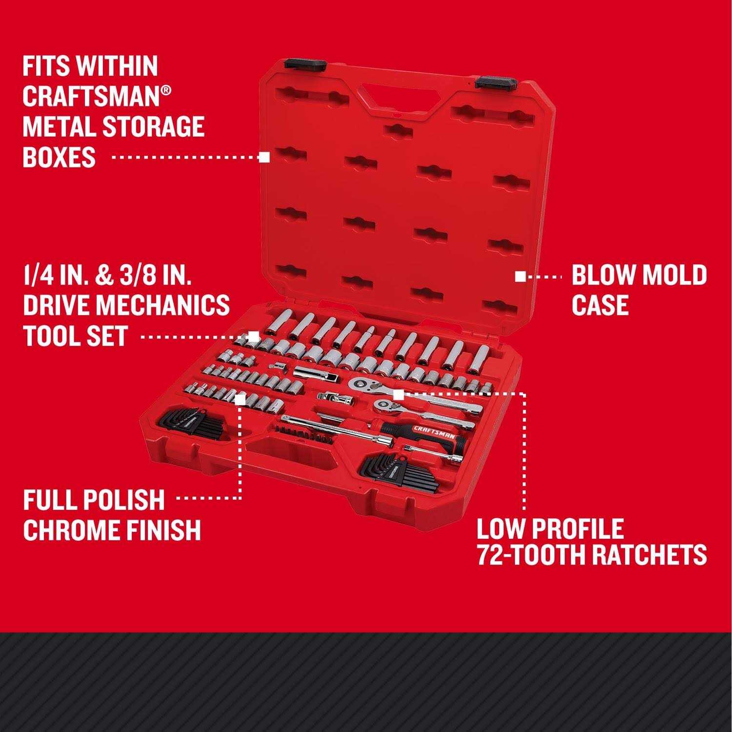 Craftsman 83-Piece Standard and Metric Polished Chrome Mechanics Tool Set with Hard Case - Image 2