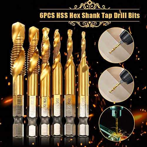 6pcs Combination Drill and Tap Set Metric Thread M3-M10 Screw Tapping Tool 1/4 Hex Shank Plated HSS - Image 3