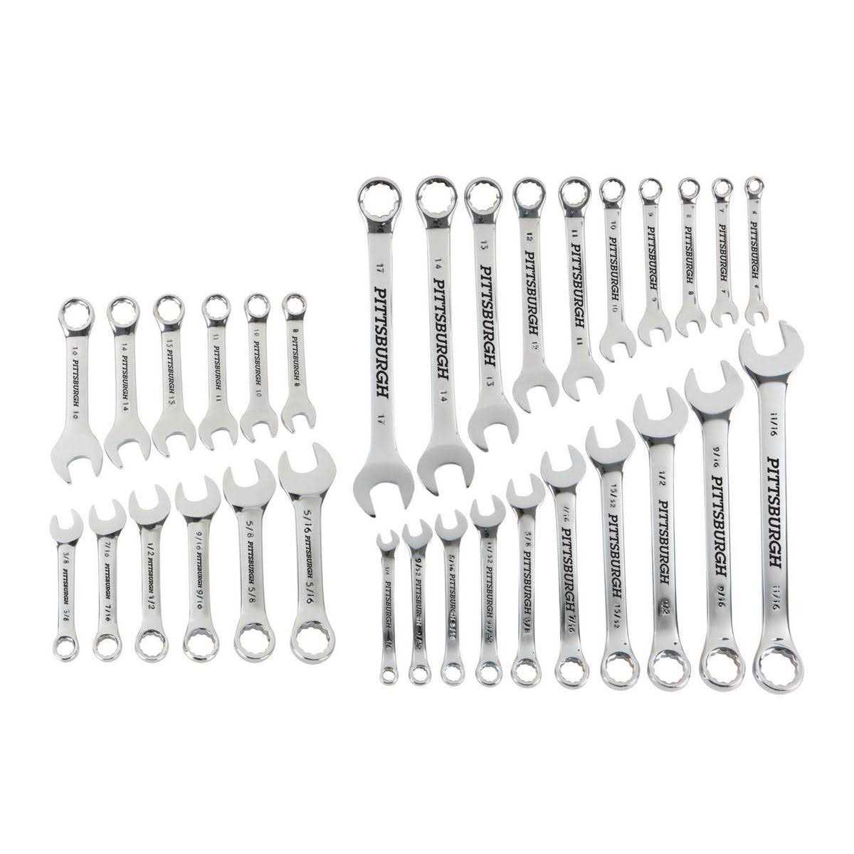 Pittsburgh Fully Polished SAE and Metric Combination Wrench Set