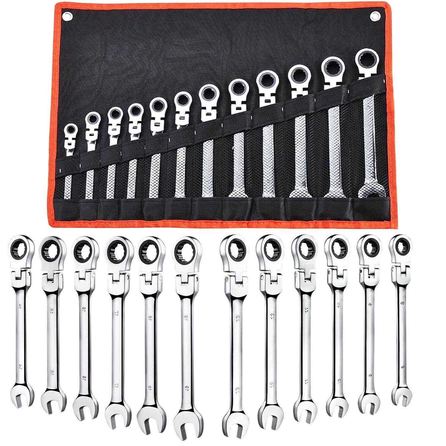 Yescom 12pcs Ratchet Wrench Set 8-19mm Metric Combination Spanner Flexible Head Auto Car Tool Kit - Image 4