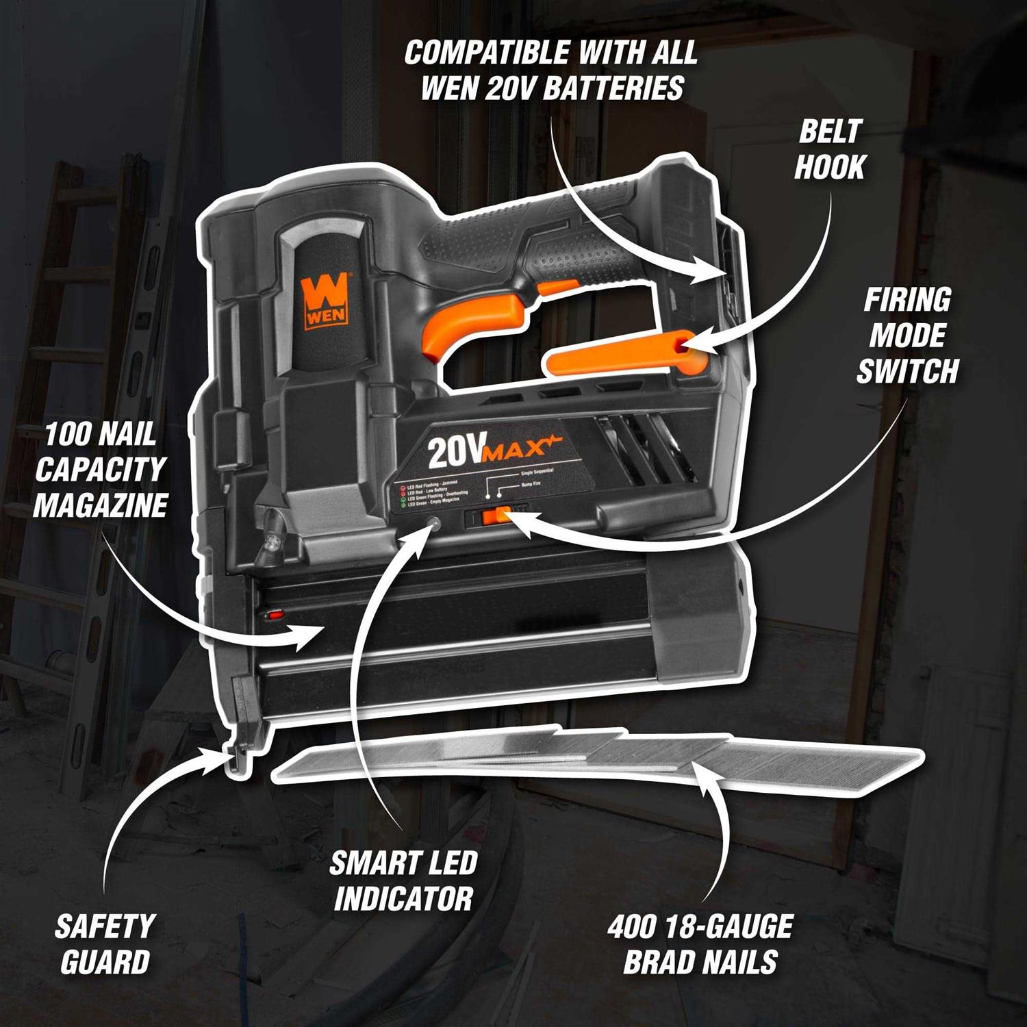 WEN 20V Max Cordless 18-Gauge Brad Nailer - Image 5