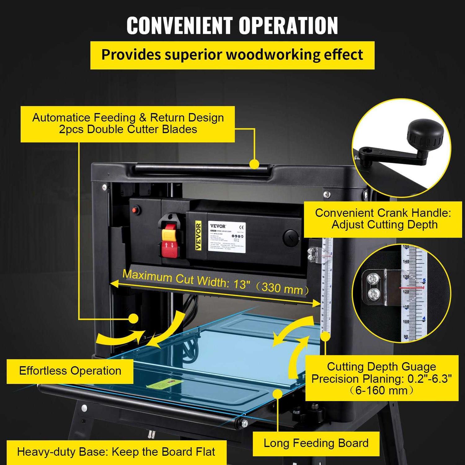 VEVOR Benchtop Planer 8000 RPM Thickness Planer 1800-Watts Woodworking Planer with Iron Stand Dust Exhaust - Image 2