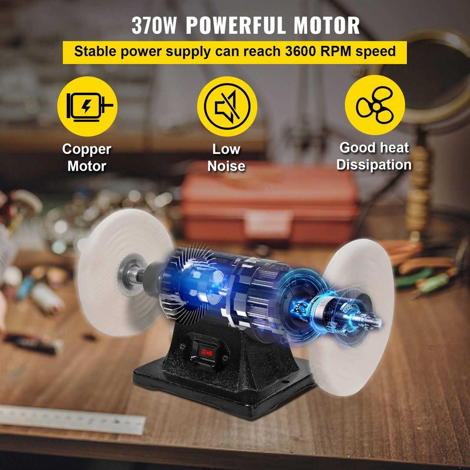 VEVOR Bench Buffer Polisher 8 inch Buffing Machine 370W Motor with 3600 RPM - Image 3