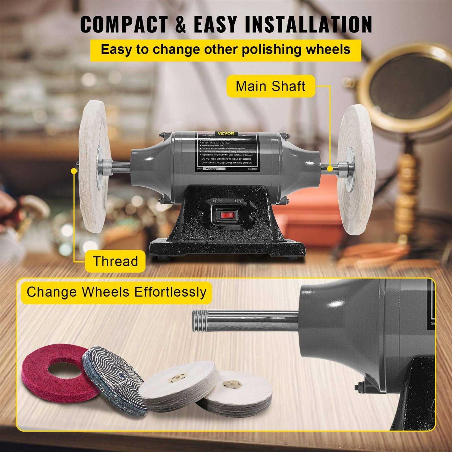 VEVOR Bench Buffer Polisher 8 inch Buffing Machine 370W Motor with 3600 RPM - Image 4