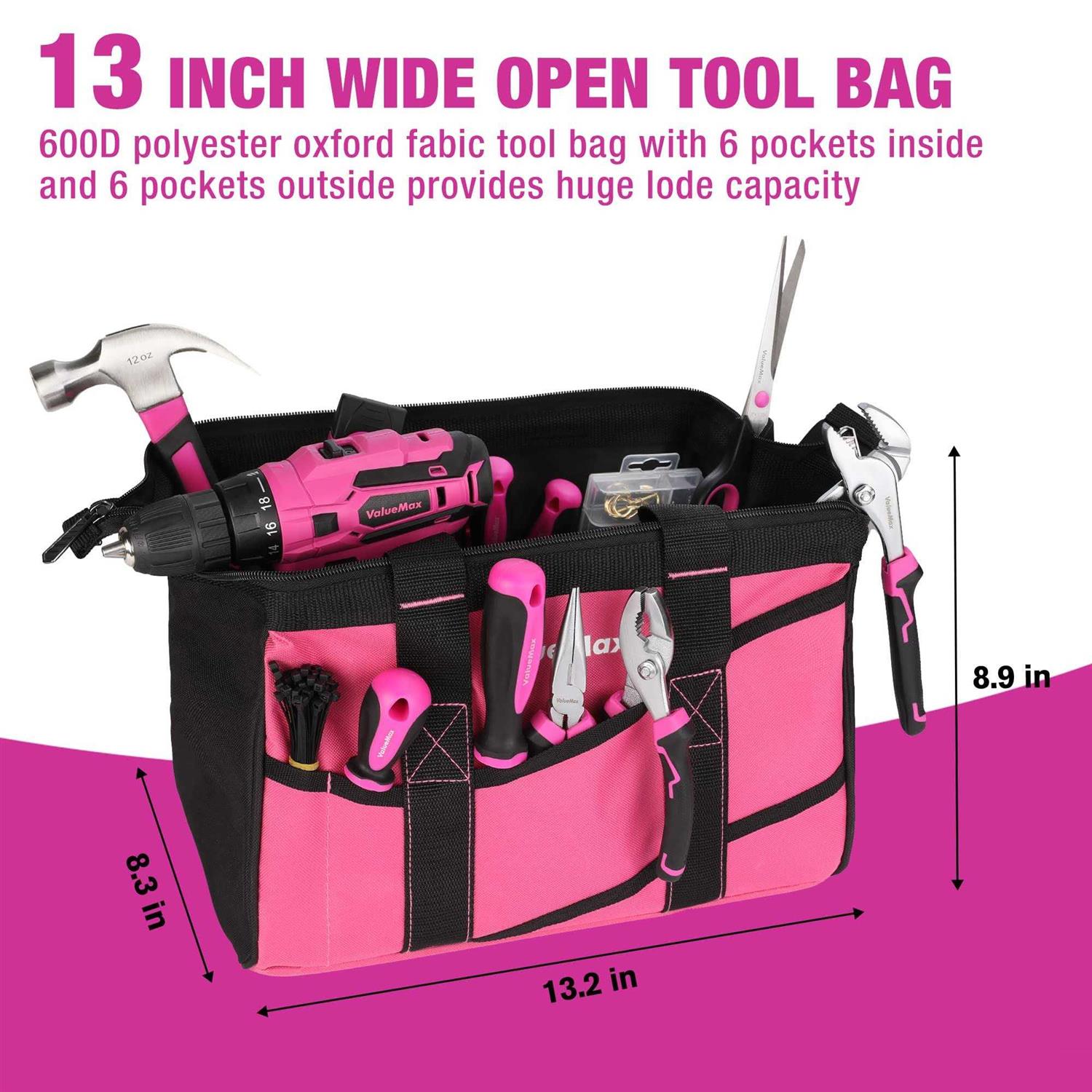 ValueMax Home Tool Kit with Drill 238-Pieces Pink Tool Set with 20V Cordless Lithium-ion Drill - Image 2