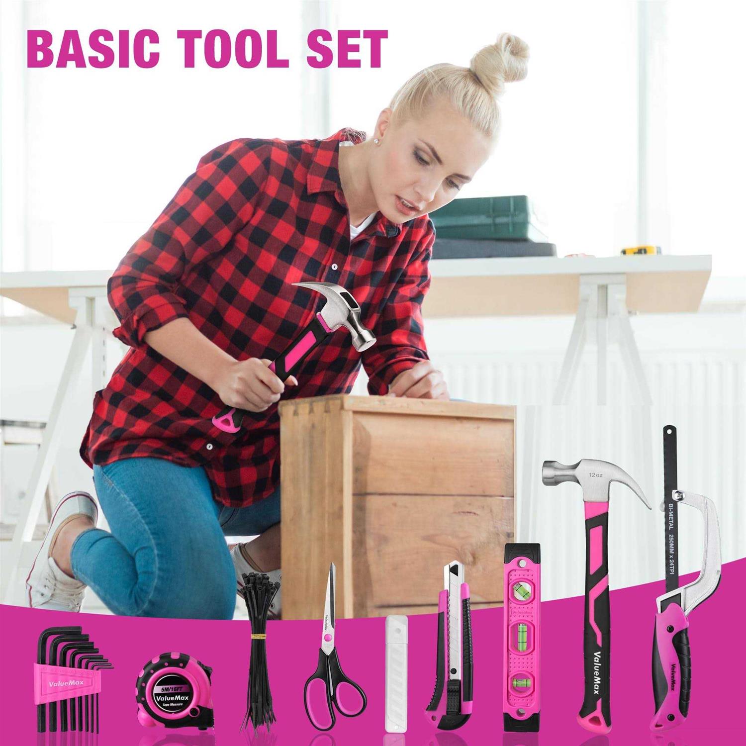 ValueMax Home Tool Kit with Drill 238-Pieces Pink Tool Set with 20V Cordless Lithium-ion Drill - Image 3