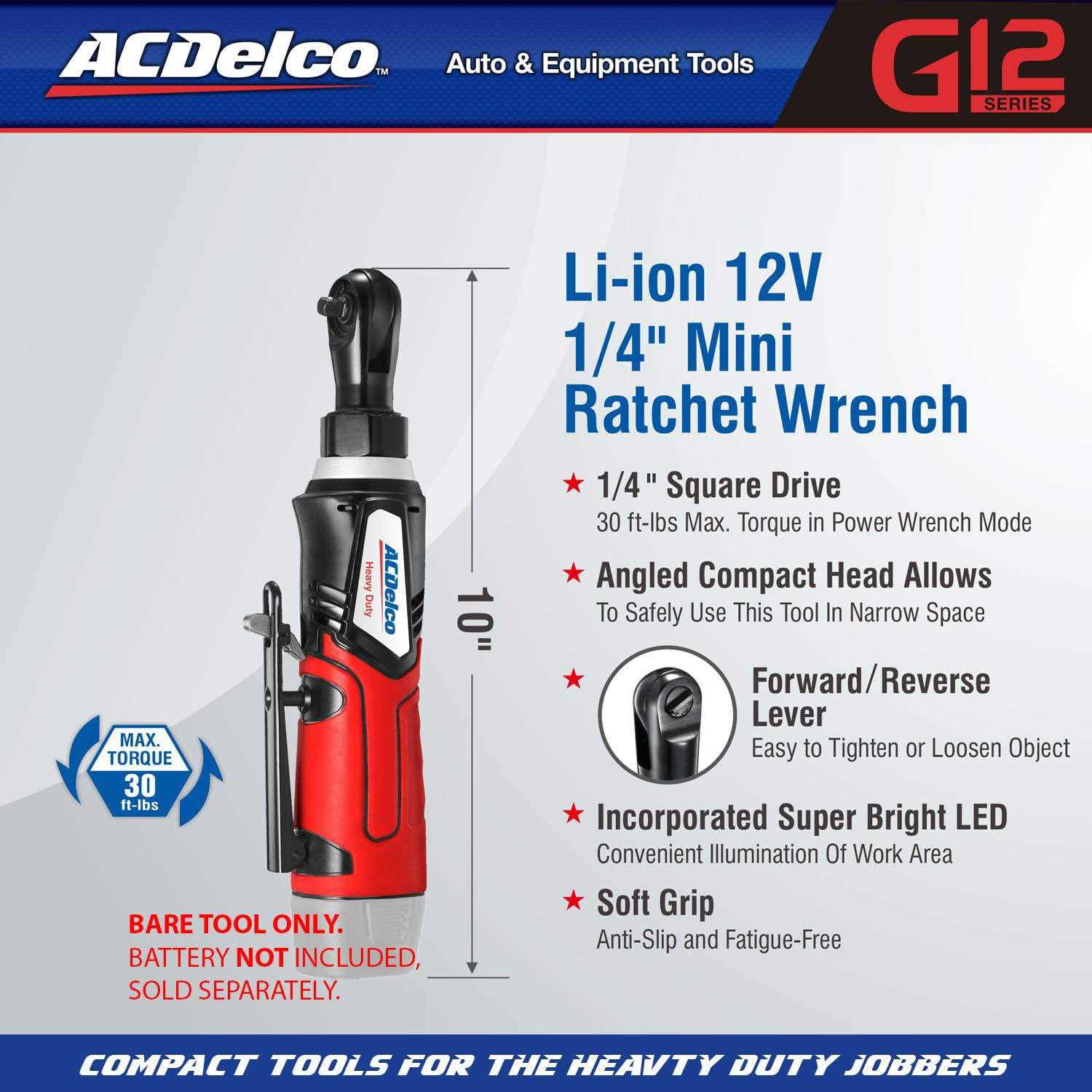 ACDelco ARW1207T G12 Series 12V Cordless Li-ion 1/4 inch 30 ft-lbs. Ratchet Wrench - Image 4