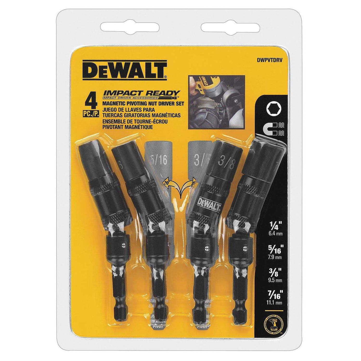 DEWALT 4-Piece Impact Ready Pivoting Nut Driver Set DWPVTDRV