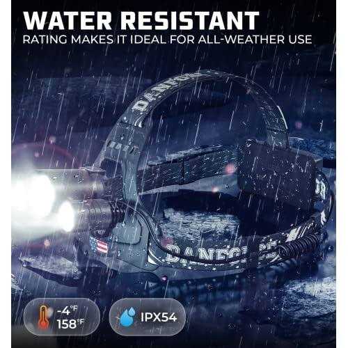 DanForce Headlamp. USB Rechargeable LED Head Lamp. Ultra Bright CREE 1080 Lumen Headlamp Flashlight + Red Light. HeadLamps for Adults - Image 2