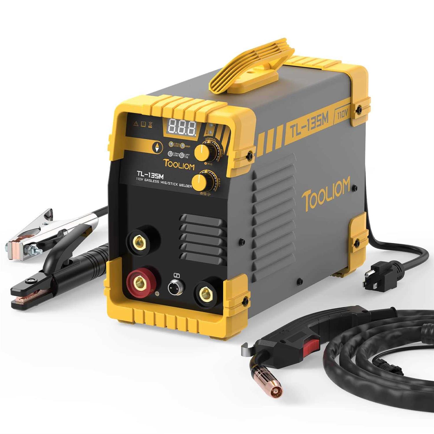 Tooliom 135A Flux Core Welder Mig Welder 110V Flux Mig/Lift TIG/Stick 3-in-1 Welding Machine Igbt Dc Inverter