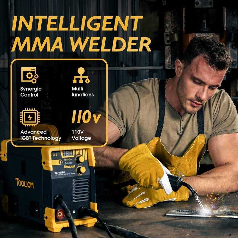 Tooliom 135A Flux Core Welder Mig Welder 110V Flux Mig/Lift TIG/Stick 3-in-1 Welding Machine Igbt Dc Inverter - Image 4