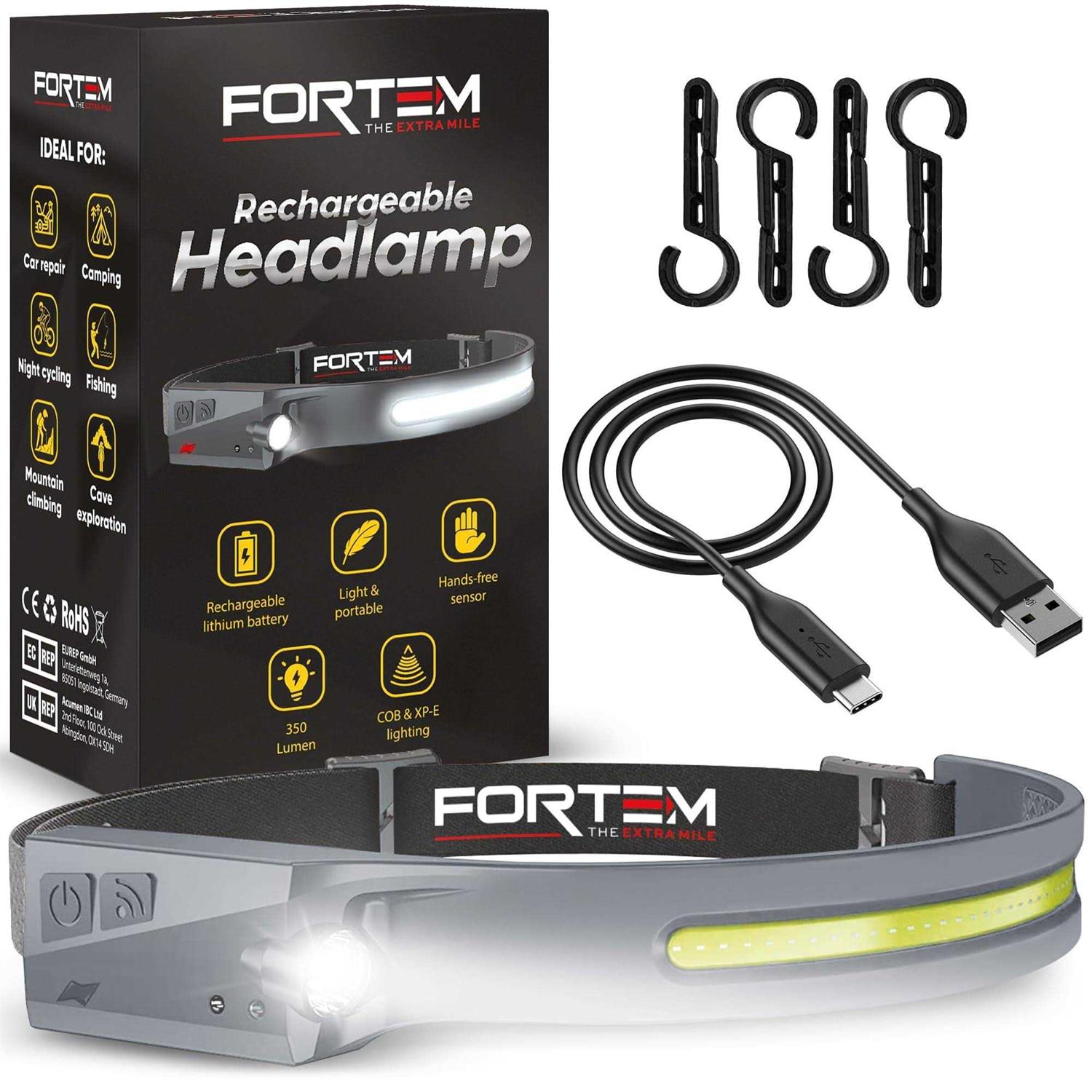 Fortem Headlamp Rechargeable 230° Wide Beam LED Head Lamp W/MOTION Sensor