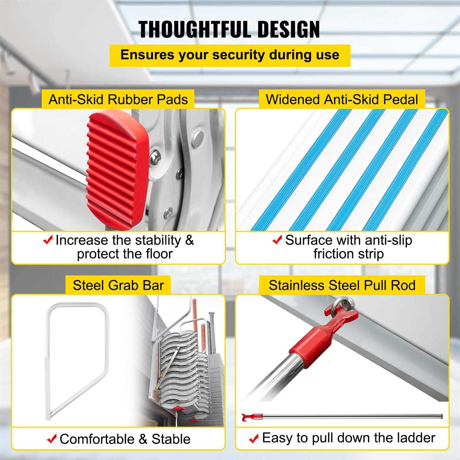 VEVOR Attic Steps Pull Down 12 Steps Attic Stairs Alloy Attic Access Ladder - Image 5