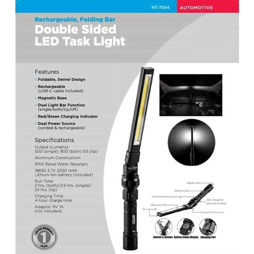 NextLED NT-7544 Heavy Duty Double-Sided Foldable Rechargeable Slim Magnetic Mechanic LED Work Light. 800 Lumen - Image 2