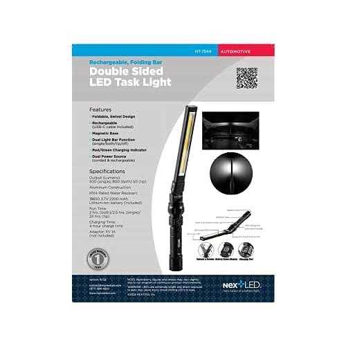 NextLED NT-7544 Heavy Duty Double-Sided Foldable Rechargeable Slim Magnetic Mechanic LED Work Light. 800 Lumen - Image 3