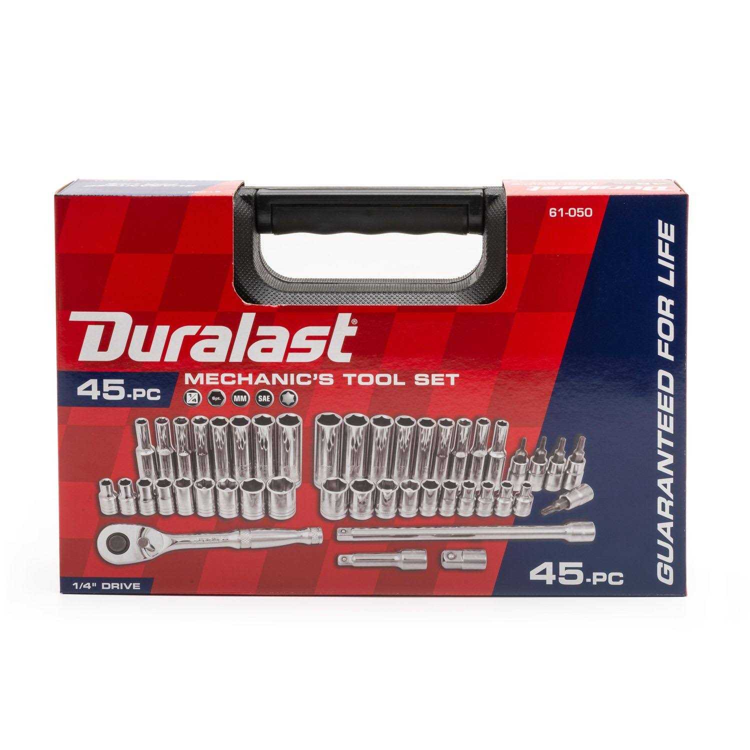 Duralast 1/4in Drive Ratchet and Socket Set 45 Piece 61-050