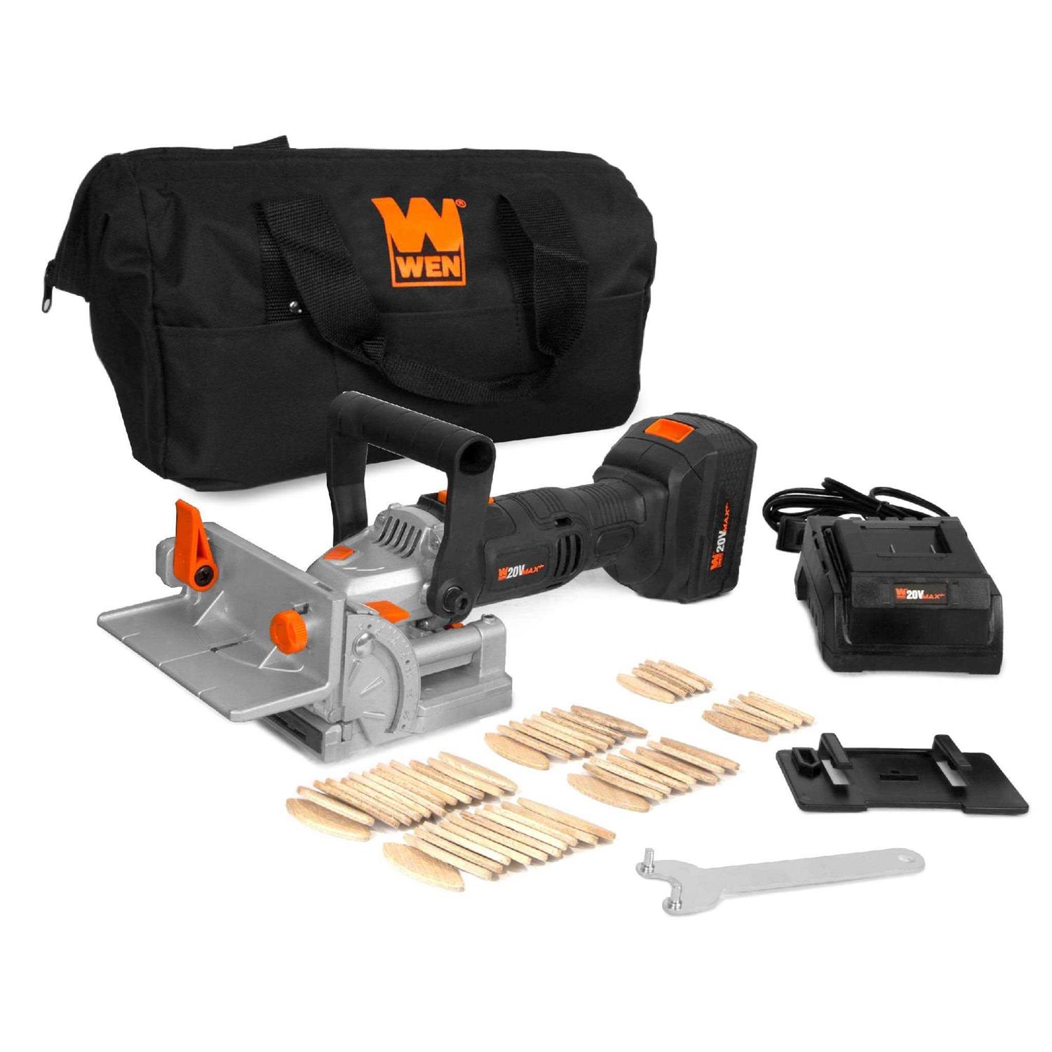 WEN Cordless Plate and Biscuit Joiner Kit with 20V Max 4.0Ah Battery and Charger