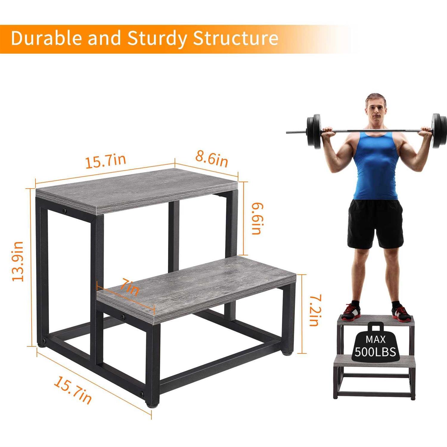 Snughome Wooden Step Stools for Adults Kids Steping Stool for High Bed with 500 LB Load Capacity - Image 2