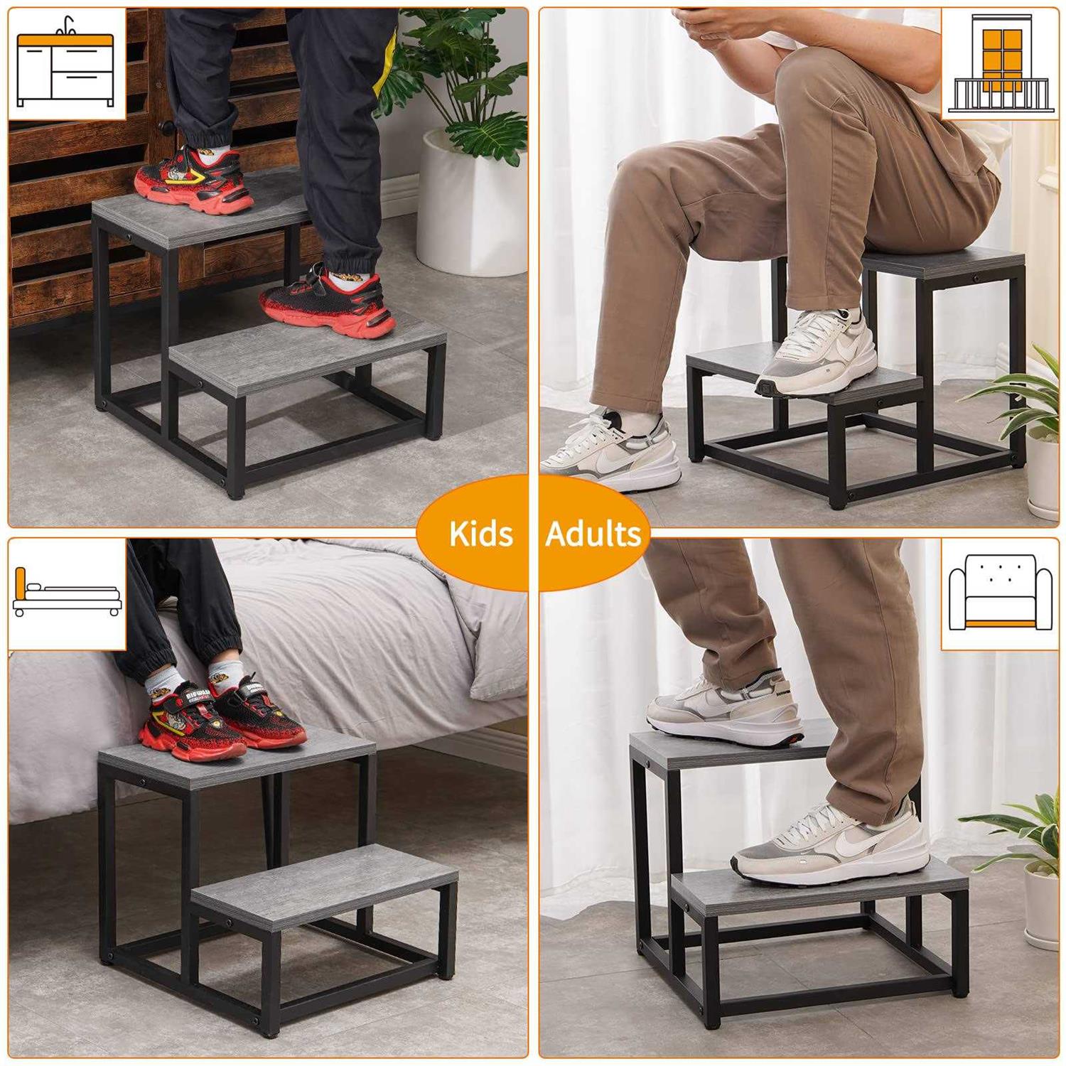 Snughome Wooden Step Stools for Adults Kids Steping Stool for High Bed with 500 LB Load Capacity - Image 3