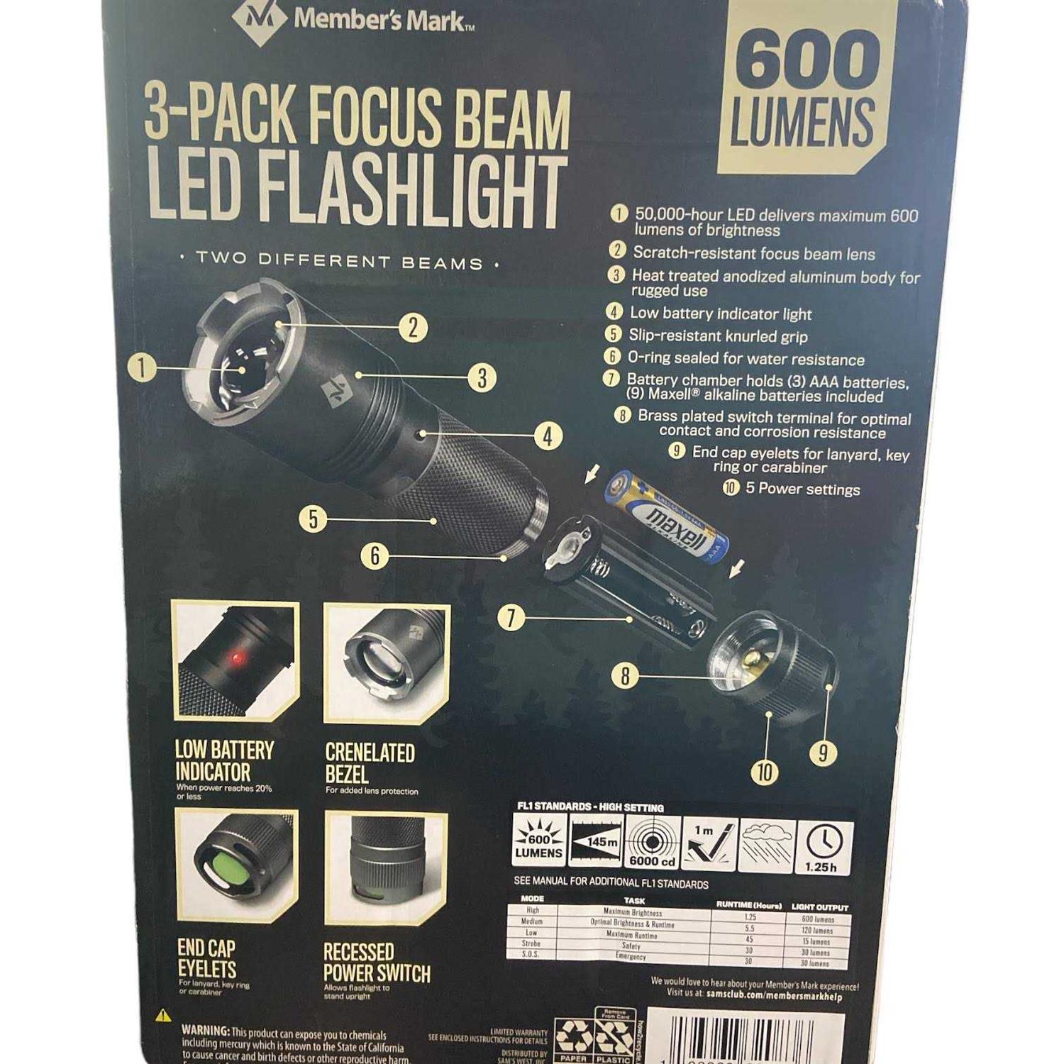 Member's Mark 3-Pack 600 Lumen LED Flashlight Set - Image 2