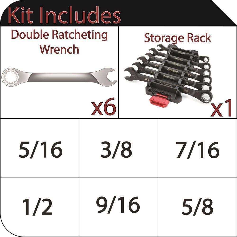 Husky 100-Position Double Ratcheting SAE Wrench Set H100DRW6PCSAEN - Image 5