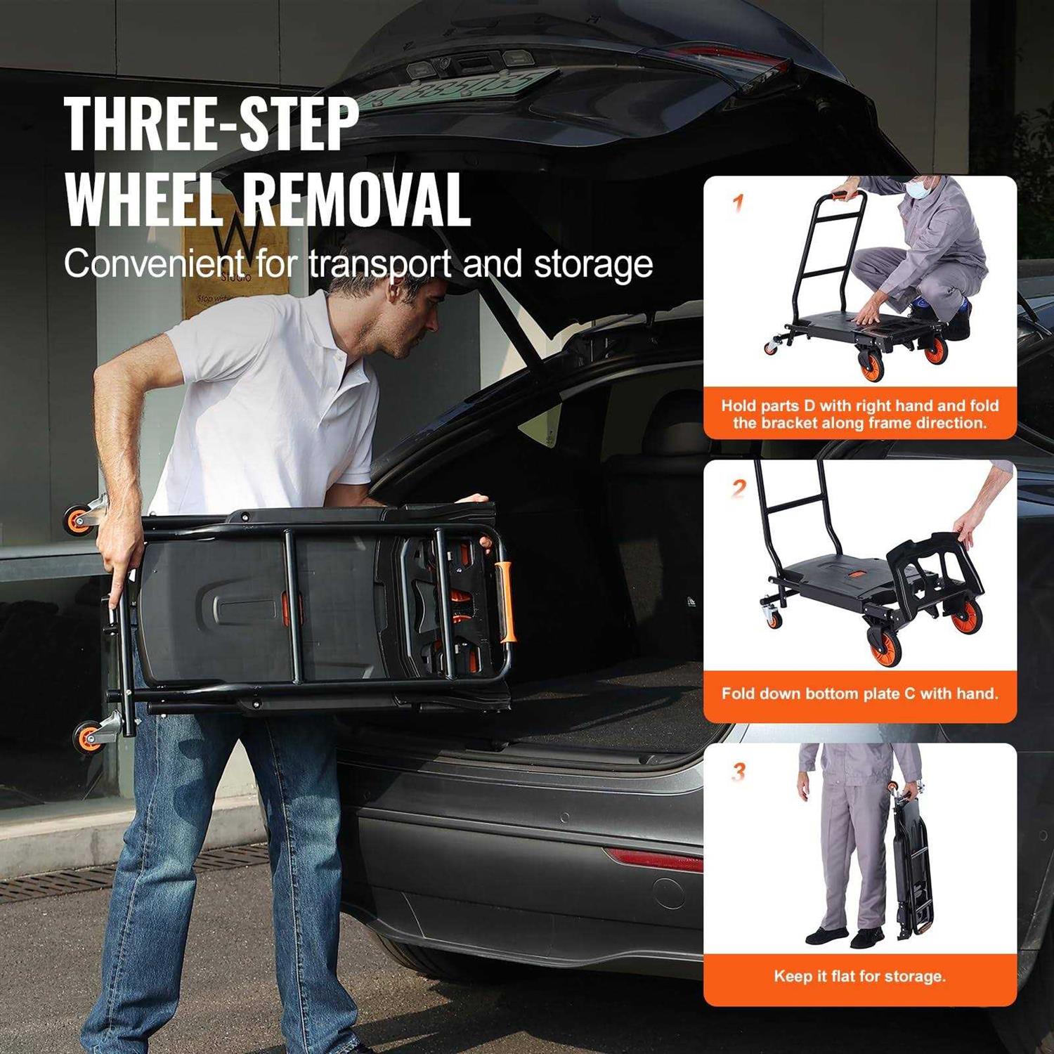 VEVOR Aluminum 2 in 1 Hand Truck Heavy Duty Industrial Convertible Folding Hand Truck and Dolly 300 lbs. Load Capacity - Image 5