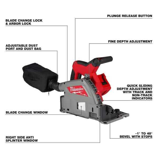 Milwaukee M18 FUEL 18V Lithium-Ion Cordless Brushless 6-1/2 in. Plunge Cut Track Saw w/8.0Ah Battery and Charger - Image 2