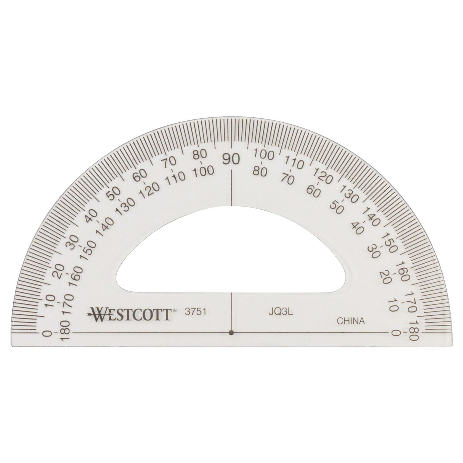 Westcott 3751 Protractor,Plastic,Lined3-1/2in,Trnsprnt