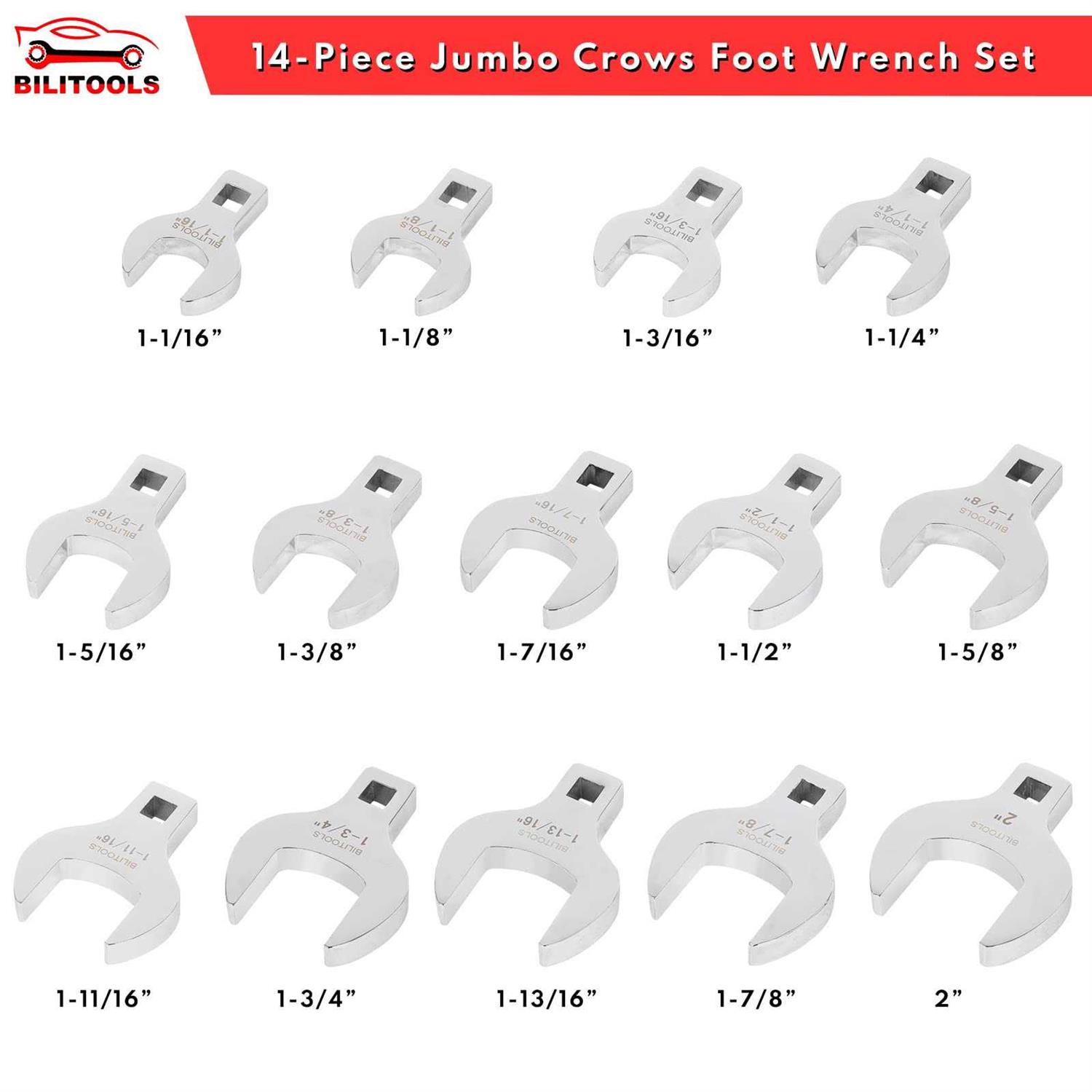 BILITOOLS 14-Piece Jumbo Crows Foot Wrench Set 1/2 Drive Big Crowfoot Wrench - Image 2