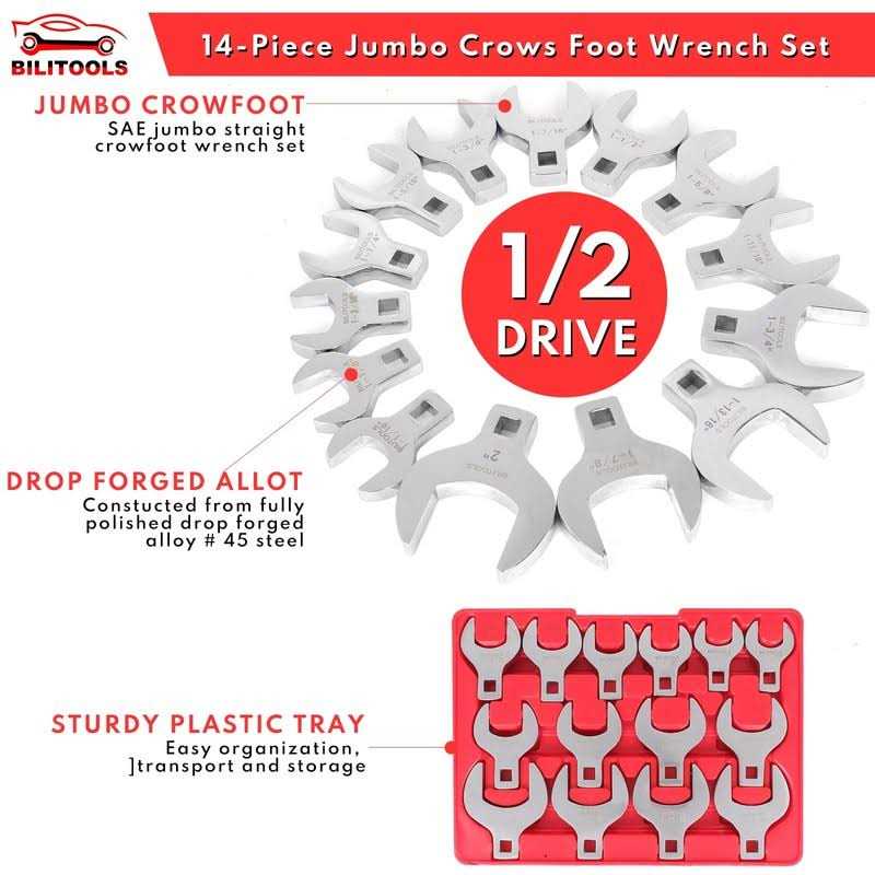 BILITOOLS 14-Piece Jumbo Crows Foot Wrench Set 1/2 Drive Big Crowfoot Wrench - Image 3