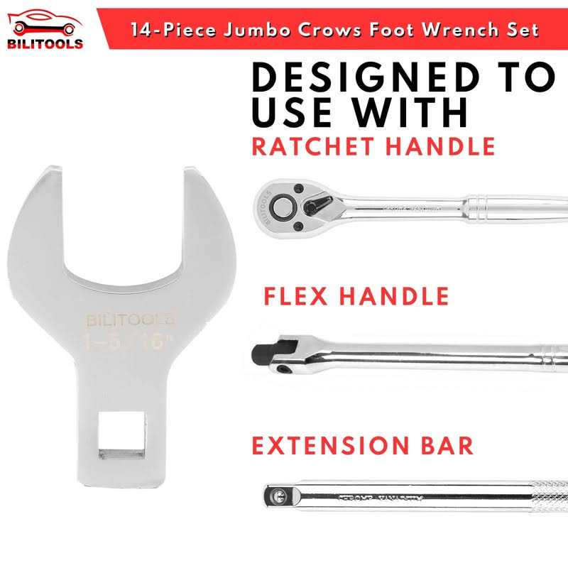 BILITOOLS 14-Piece Jumbo Crows Foot Wrench Set 1/2 Drive Big Crowfoot Wrench - Image 5