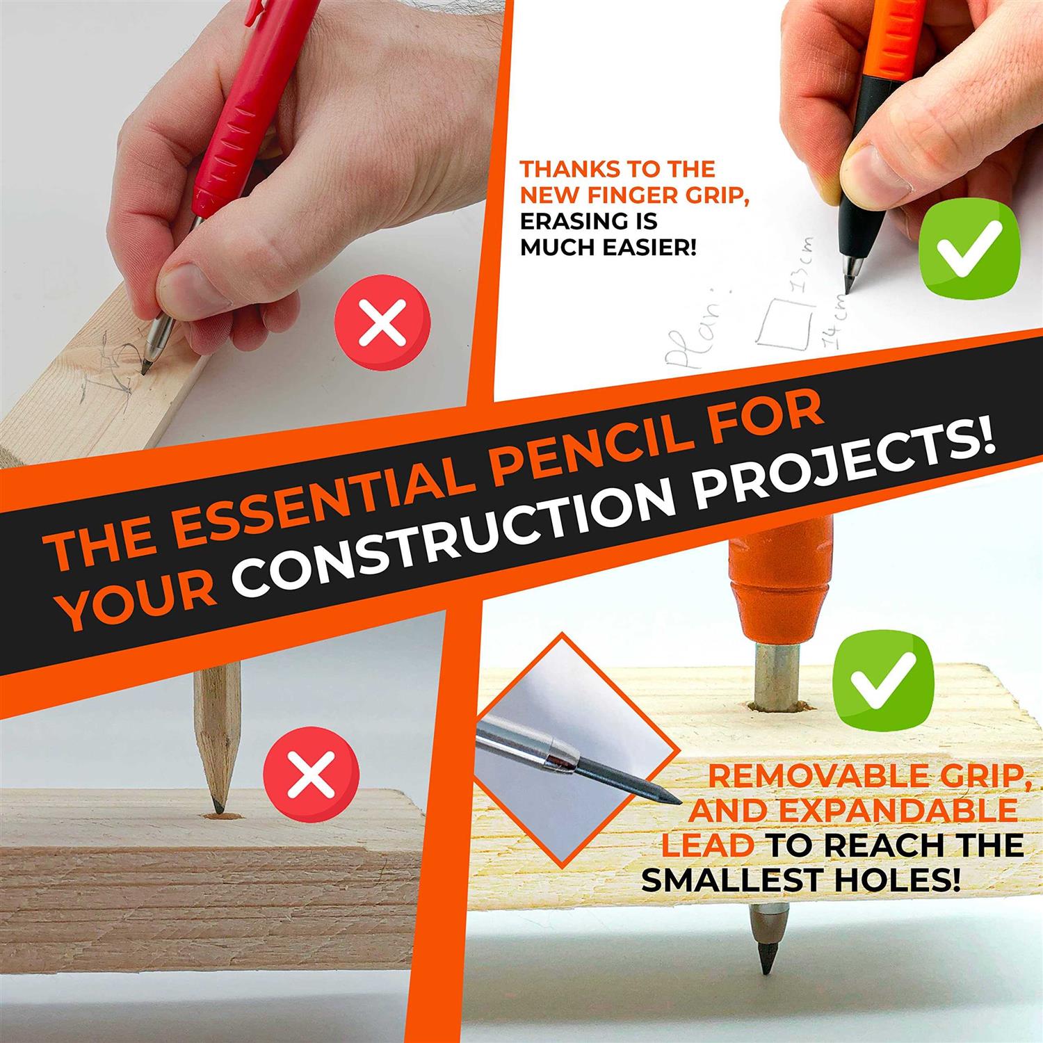 THORVALD Carpenter Pencils Set for Carpenter Incl. 7 Leads + Sharpener + Finger Grip - Image 5