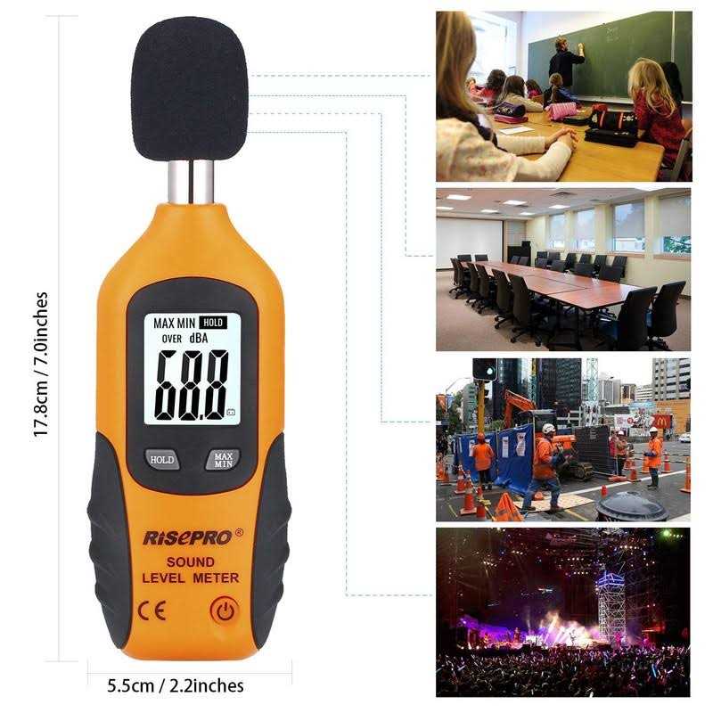 Risepro Decibel Meter Digital Sound Level Meter 30 130 dB Audio Noise Measure Device Backlight Max/min HT-80A - Image 3