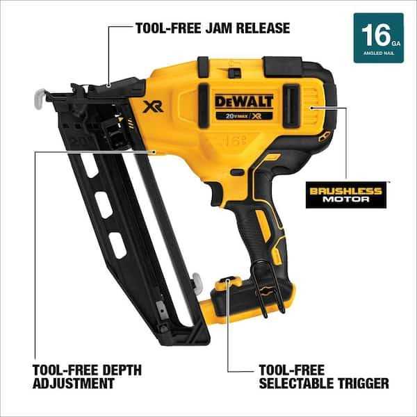 DEWALT 20V MAX XR Lithium-Ion 16-Gauge Cordless Angled Finish Nailer Battery and - Image 5