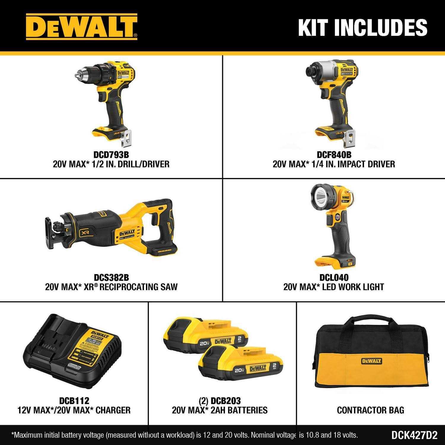 DEWALT 20V MAX 4 Tool Combo Kit DCK427D2 - Image 4