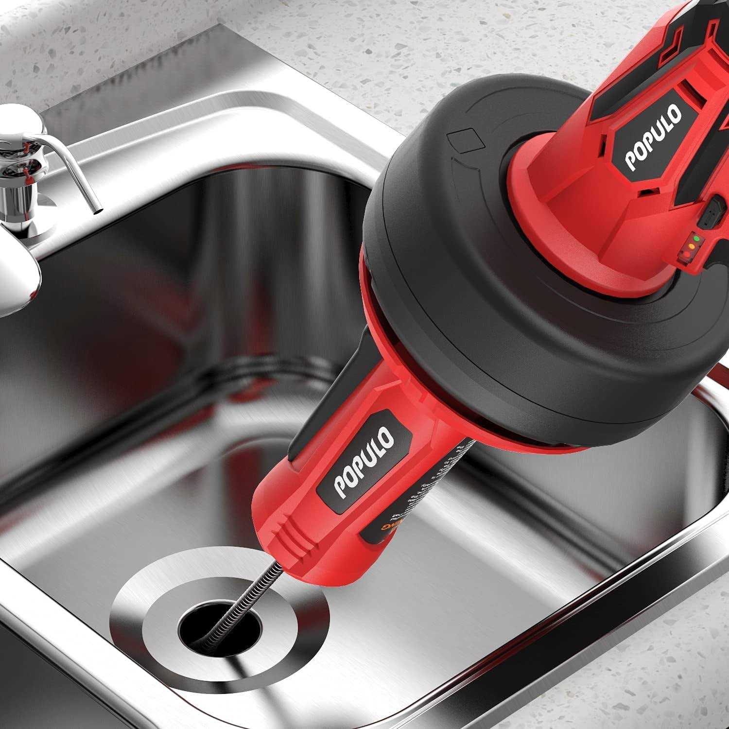 Populo Electric Drain Auger 12V Flexible Snake Drain Clog Remover with Power Drill - Image 3