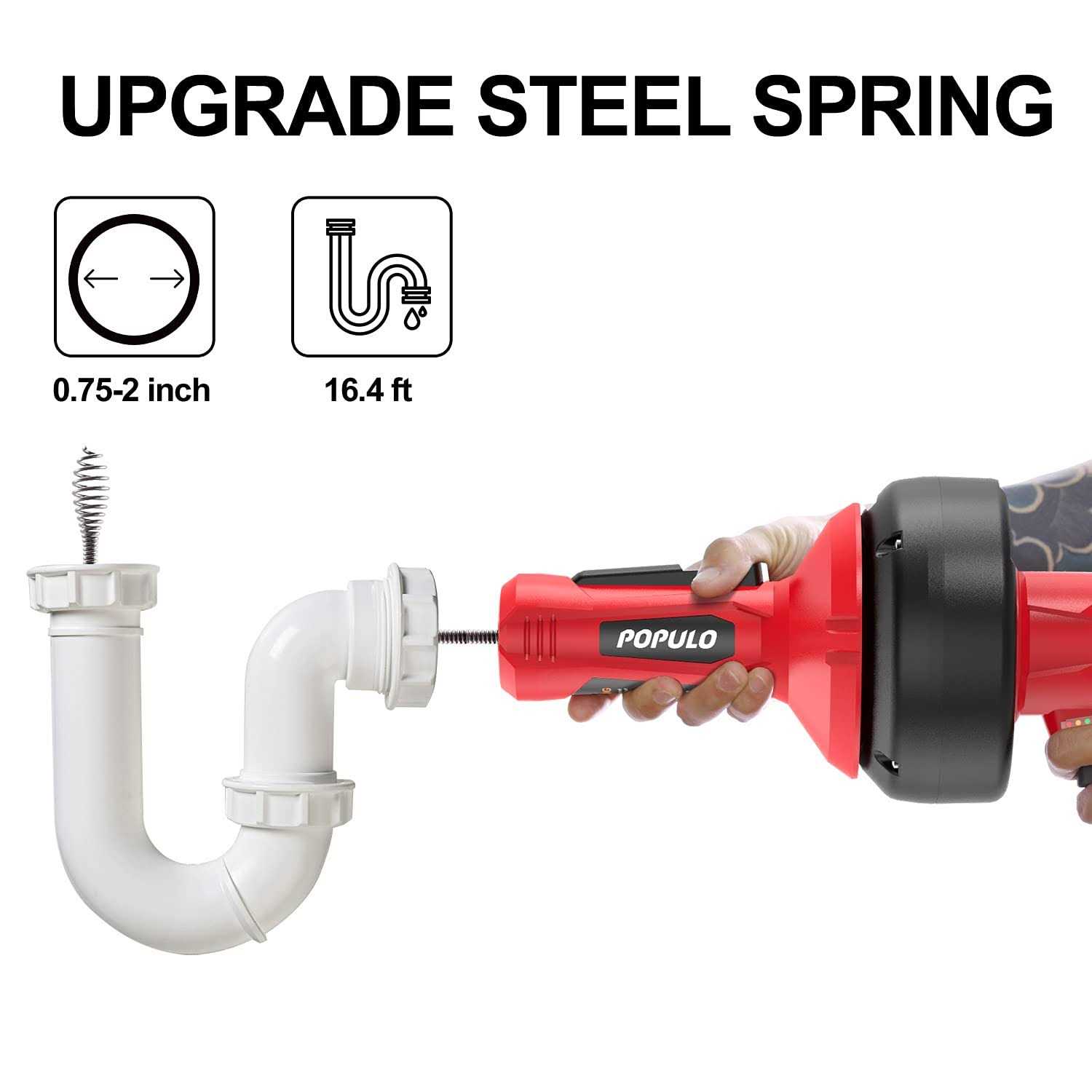 Populo Electric Drain Auger 12V Flexible Snake Drain Clog Remover with Power Drill - Image 5