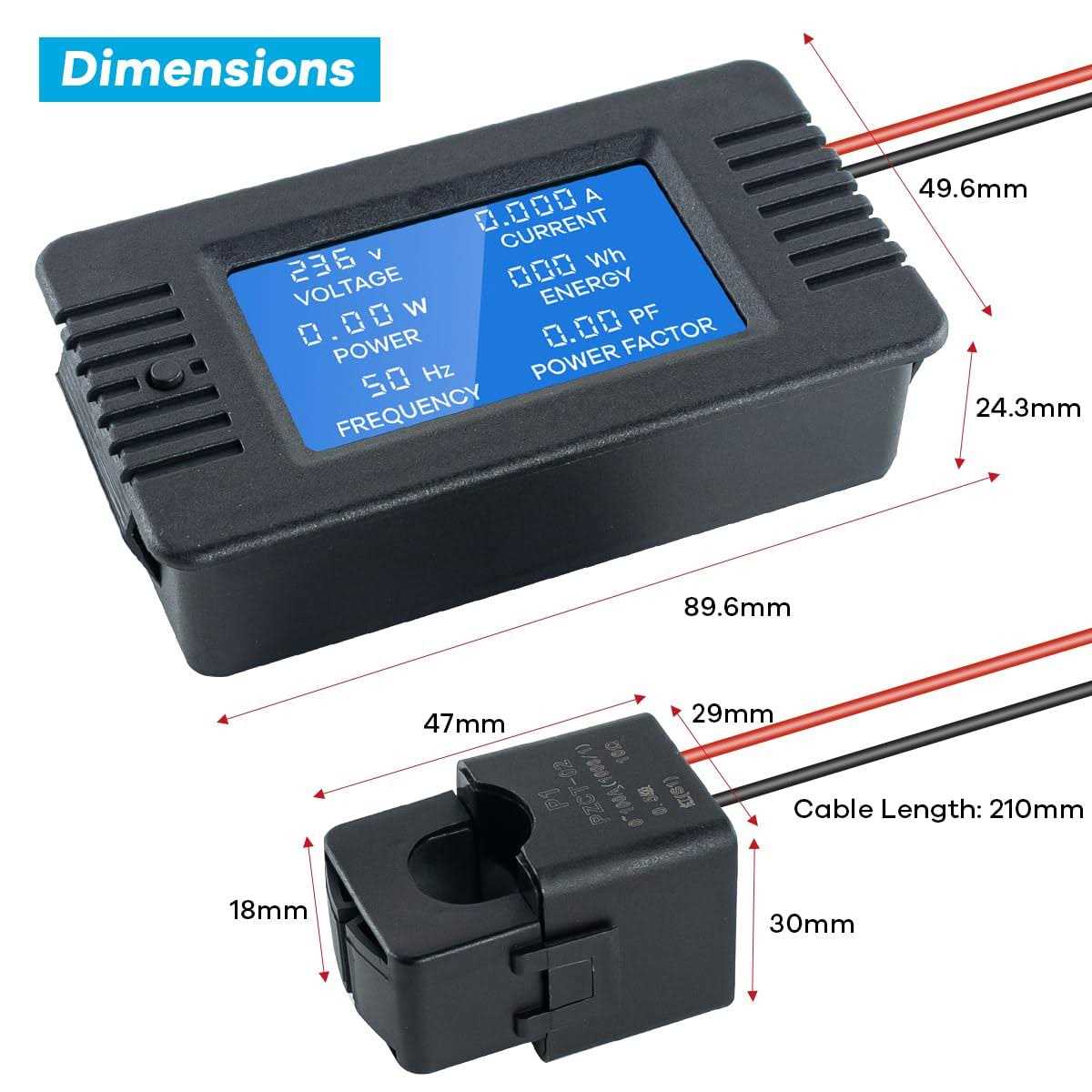 AC 80-260V 100A LCD Digital Display Multi-Function Power Monitor Voltage Current Frequency Power Factor Energy Meter Ammeter Voltmeter with Split - Image 3